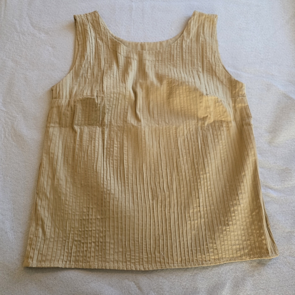 Vtg. Rare 70s Tachi Castillo Pin Tuck Dk.mustard Tank.Matte. Darts On Sides